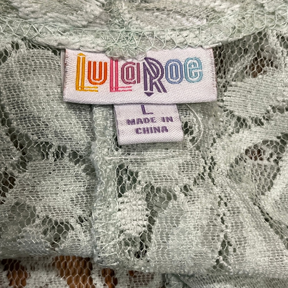 LuLaRoe Joy Mint Green Floral Lace Longline Duster Vest Cardigan L Festival Boh0 - Picture 5 of 9